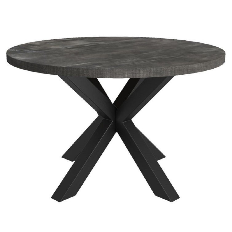 Millwood Pines Ajha Round Solid Wood Top Metal Base Dining Table Wayfair